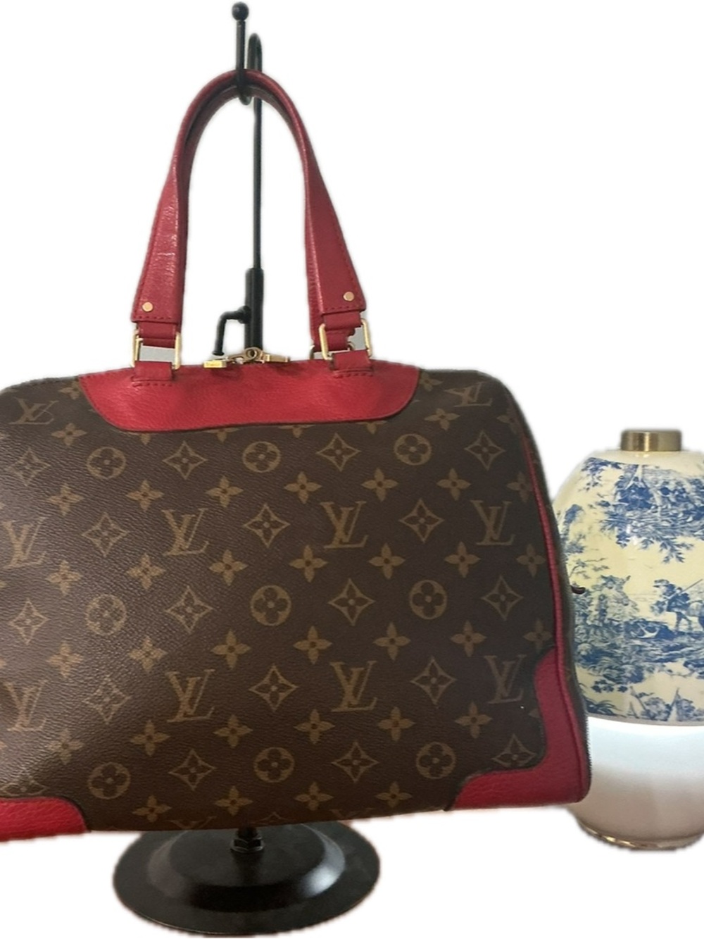 Louis Vuitton Monogram Retiro NM Cherry Red Crossbody Satchel Bag/ COA